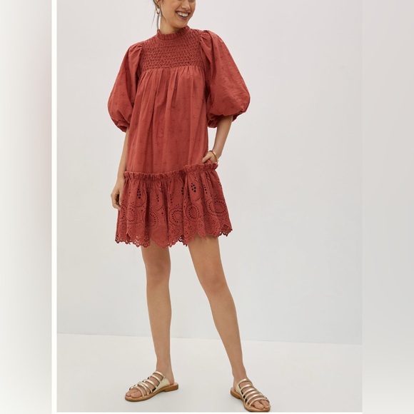 EUC Love The Label Lillian puff-sleeved mini dress - size medium - rusted red - Picture 8 of 8